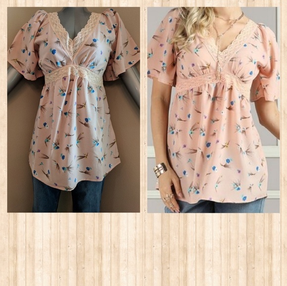 Suzanne Betro Peach floral lace blouse size medium - Picture 6 of 6